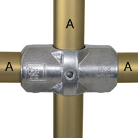 Type L26 Two Socket Cross is usually 
      paired with Type L25 to give a 90 degree joint between the middle rail and an intermediate upright on safety railing.