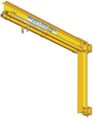 Rigid Lifelines Column-Mounted Swing Arm Anchor Track System is a compact system made to minimize swing fall harards.