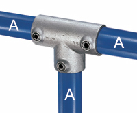 Type 25 Three Socket Tee is most commonly used as the 90 degree joint between the top rail and an intermediate upright on guardrailing.