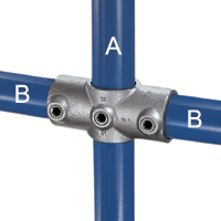 Type 26 Two Socket Cross is usually paired with Type 25 Three Socket Tee to give a 90 degree joint between the middle rail and an intermediate upright on a guard railing.