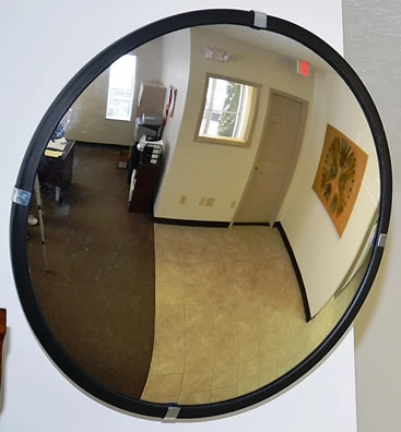 Convex mirrors are widely used for retail, warehouse, hospital, public areas, loading docks, warehouses, guard booths, production facilities, parking garages and driveways, can be ceiling or wall mounted and are available in sizes ranging from 13" to 48".