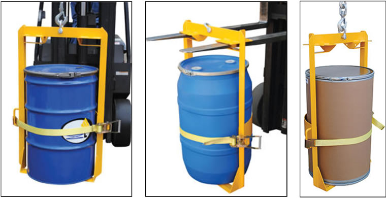 DRUM-LUG Overhead Drum Lifter comes complete with a ratched strap for securly holding the drum in place.