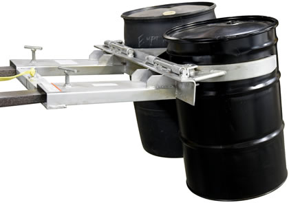 Drum Gripper Model DGD-55-D-G has a 2000 lb capacity and can be used with two 55 gallon steel drums.