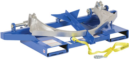 The Drum Gripper Model DGD-A has a capacity of 1500 lbs and can be used with two 30 or 55 gallon steel or plastic drums.