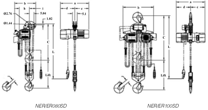 ner/er large capacity electric chain hoist dimensions