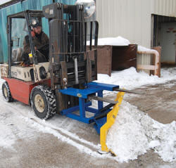 The Fork Truck Snow Plow has a steel construction with a painted finish.