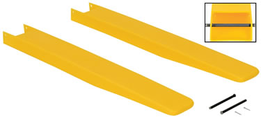 Polythylene Fork Blade Protectors are used to prevent damage to packages and skids from the sharp edges of fork truck forks.