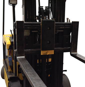 To install the Fork Truck Carriage Bumper, simply bolt to forklift carriage with included hardware.