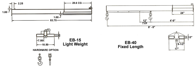 fork lift booms dimensions