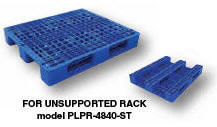 Plastic Pallets and Skids Model No. PLPR-4840-ST for unsupported rack