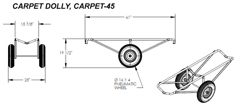 Portable Carpet Dolly Model. No. CARPET-45 Drawing showing product dimensions.