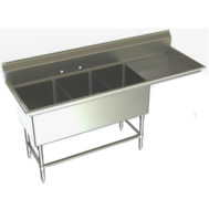 three compartment sinks with right drainboard