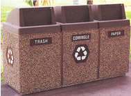 concrete 3 bin recycling waste containers