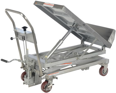 Lift and Tilt Cart with Sequence Select has a unique design which allows the user to rasie and tilt materials to an ergonomic position for better posture and operator comfort.