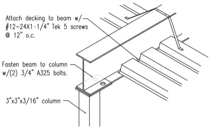 If installing a bean onto a column, follow steps 1-3 when securing top plate of columns. (Detail 11)