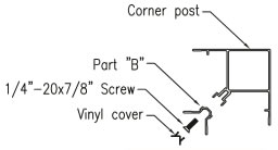 Tighten the corner post screws and install vinyl corner inserts (Detail G).