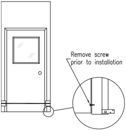 For handling purposes, the bottom of the door is fastened to the door frame. This must be removed before installing the door assembly panel.