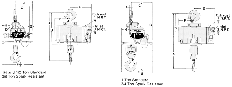 yal series air hoist hook mounted drawing