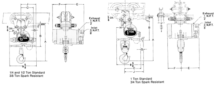 yal series air hoist lug mounted drawings